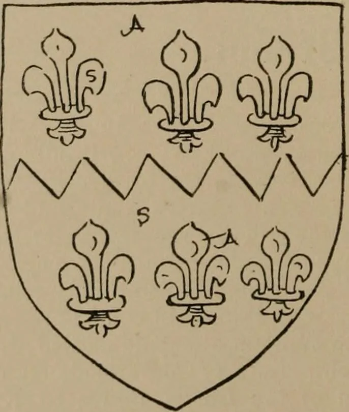 An illustration from The four visitations of Berkshire made and taken by Thomas Benolte, Clarnceuc, anno 1532; by William Harvey, Clarnceux, anno 1566; by Henry Chiting, Chester herald, and John Philipott, Rouge dragon, for William Camden, Clarenceux, anno 1623; and by Elias Ashmole, Windsor herald, for Sir Edward Bysshe, Clarenceux, anno 1665-66, 1907, leaf 60