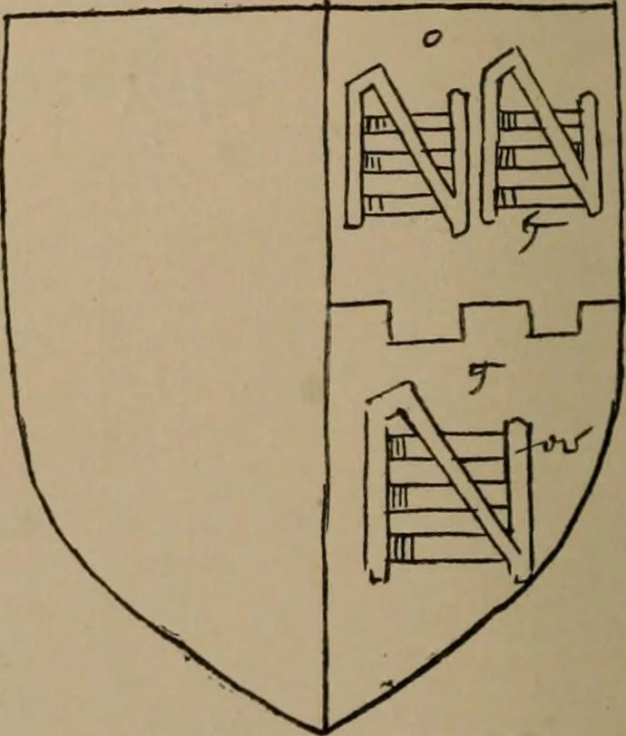 An illustration from The four visitations of Berkshire made and taken by Thomas Benolte, Clarnceuc, anno 1532; by William Harvey, Clarnceux, anno 1566; by Henry Chiting, Chester herald, and John Philipott, Rouge dragon, for William Camden, Clarenceux, anno 1623; and by Elias Ashmole, Windsor herald, for Sir Edward Bysshe, Clarenceux, anno 1665-66, 1907, leaf 60