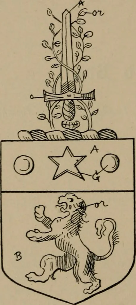 An illustration from The four visitations of Berkshire made and taken by Thomas Benolte, Clarnceuc, anno 1532; by William Harvey, Clarnceux, anno 1566; by Henry Chiting, Chester herald, and John Philipott, Rouge dragon, for William Camden, Clarenceux, anno 1623; and by Elias Ashmole, Windsor herald, for Sir Edward Bysshe, Clarenceux, anno 1665-66, 1907, leaf 602