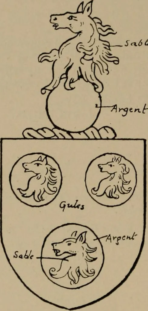 An illustration from The four visitations of Berkshire made and taken by Thomas Benolte, Clarnceuc, anno 1532; by William Harvey, Clarnceux, anno 1566; by Henry Chiting, Chester herald, and John Philipott, Rouge dragon, for William Camden, Clarenceux, anno 1623; and by Elias Ashmole, Windsor herald, for Sir Edward Bysshe, Clarenceux, anno 1665-66, 1907, leaf 604