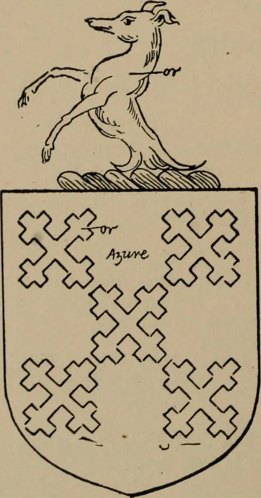An illustration from The four visitations of Berkshire made and taken by Thomas Benolte, Clarnceuc, anno 1532; by William Harvey, Clarnceux, anno 1566; by Henry Chiting, Chester herald, and John Philipott, Rouge dragon, for William Camden, Clarenceux, anno 1623; and by Elias Ashmole, Windsor herald, for Sir Edward Bysshe, Clarenceux, anno 1665-66, 1907, leaf 608