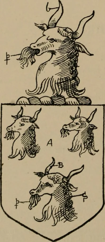 An illustration from The four visitations of Berkshire made and taken by Thomas Benolte, Clarnceuc, anno 1532; by William Harvey, Clarnceux, anno 1566; by Henry Chiting, Chester herald, and John Philipott, Rouge dragon, for William Camden, Clarenceux, anno 1623; and by Elias Ashmole, Windsor herald, for Sir Edward Bysshe, Clarenceux, anno 1665-66, 1907, leaf 610