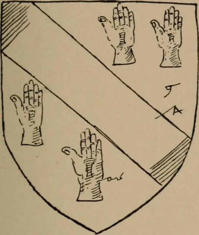 An illustration from The four visitations of Berkshire made and taken by Thomas Benolte, Clarnceuc, anno 1532; by William Harvey, Clarnceux, anno 1566; by Henry Chiting, Chester herald, and John Philipott, Rouge dragon, for William Camden, Clarenceux, anno 1623; and by Elias Ashmole, Windsor herald, for Sir Edward Bysshe, Clarenceux, anno 1665-66, 1907, leaf 63