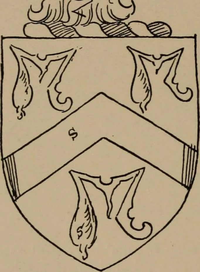 An illustration from The four visitations of Berkshire made and taken by Thomas Benolte, Clarnceuc, anno 1532; by William Harvey, Clarnceux, anno 1566; by Henry Chiting, Chester herald, and John Philipott, Rouge dragon, for William Camden, Clarenceux, anno 1623; and by Elias Ashmole, Windsor herald, for Sir Edward Bysshe, Clarenceux, anno 1665-66, 1907, leaf 64