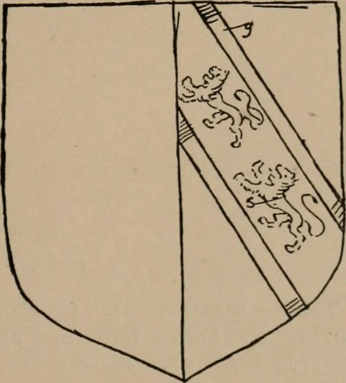 An illustration from The four visitations of Berkshire made and taken by Thomas Benolte, Clarnceuc, anno 1532; by William Harvey, Clarnceux, anno 1566; by Henry Chiting, Chester herald, and John Philipott, Rouge dragon, for William Camden, Clarenceux, anno 1623; and by Elias Ashmole, Windsor herald, for Sir Edward Bysshe, Clarenceux, anno 1665-66, 1907, leaf 71