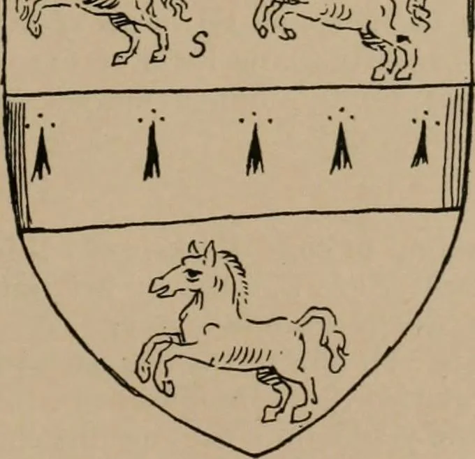An illustration from The four visitations of Berkshire made and taken by Thomas Benolte, Clarnceuc, anno 1532; by William Harvey, Clarnceux, anno 1566; by Henry Chiting, Chester herald, and John Philipott, Rouge dragon, for William Camden, Clarenceux, anno 1623; and by Elias Ashmole, Windsor herald, for Sir Edward Bysshe, Clarenceux, anno 1665-66, 1907, leaf 73