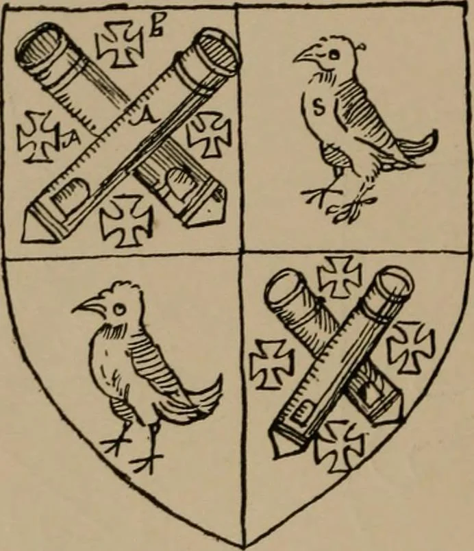 An illustration from The four visitations of Berkshire made and taken by Thomas Benolte, Clarnceuc, anno 1532; by William Harvey, Clarnceux, anno 1566; by Henry Chiting, Chester herald, and John Philipott, Rouge dragon, for William Camden, Clarenceux, anno 1623; and by Elias Ashmole, Windsor herald, for Sir Edward Bysshe, Clarenceux, anno 1665-66, 1907, leaf 80
