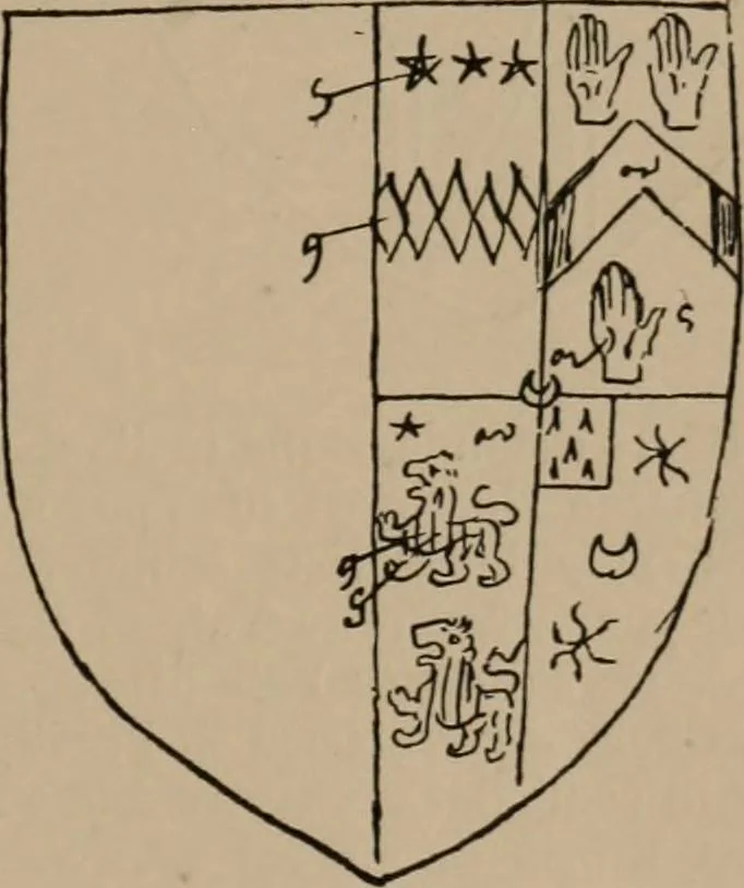 An illustration from The four visitations of Berkshire made and taken by Thomas Benolte, Clarnceuc, anno 1532; by William Harvey, Clarnceux, anno 1566; by Henry Chiting, Chester herald, and John Philipott, Rouge dragon, for William Camden, Clarenceux, anno 1623; and by Elias Ashmole, Windsor herald, for Sir Edward Bysshe, Clarenceux, anno 1665-66, 1907, leaf 81