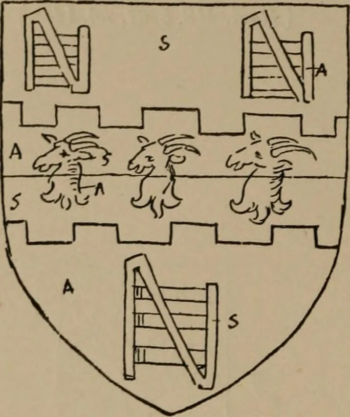 An illustration from The four visitations of Berkshire made and taken by Thomas Benolte, Clarnceuc, anno 1532; by William Harvey, Clarnceux, anno 1566; by Henry Chiting, Chester herald, and John Philipott, Rouge dragon, for William Camden, Clarenceux, anno 1623; and by Elias Ashmole, Windsor herald, for Sir Edward Bysshe, Clarenceux, anno 1665-66, 1907, leaf 82