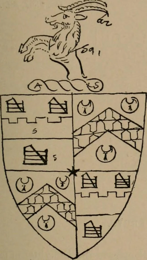 An illustration from The four visitations of Berkshire made and taken by Thomas Benolte, Clarnceuc, anno 1532; by William Harvey, Clarnceux, anno 1566; by Henry Chiting, Chester herald, and John Philipott, Rouge dragon, for William Camden, Clarenceux, anno 1623; and by Elias Ashmole, Windsor herald, for Sir Edward Bysshe, Clarenceux, anno 1665-66, 1907, leaf 83