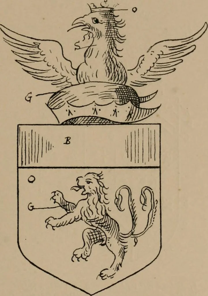 An illustration from The four visitations of Berkshire made and taken by Thomas Benolte, Clarnceuc, anno 1532; by William Harvey, Clarnceux, anno 1566; by Henry Chiting, Chester herald, and John Philipott, Rouge dragon, for William Camden, Clarenceux, anno 1623; and by Elias Ashmole, Windsor herald, for Sir Edward Bysshe, Clarenceux, anno 1665-66, 1907, leaf 89