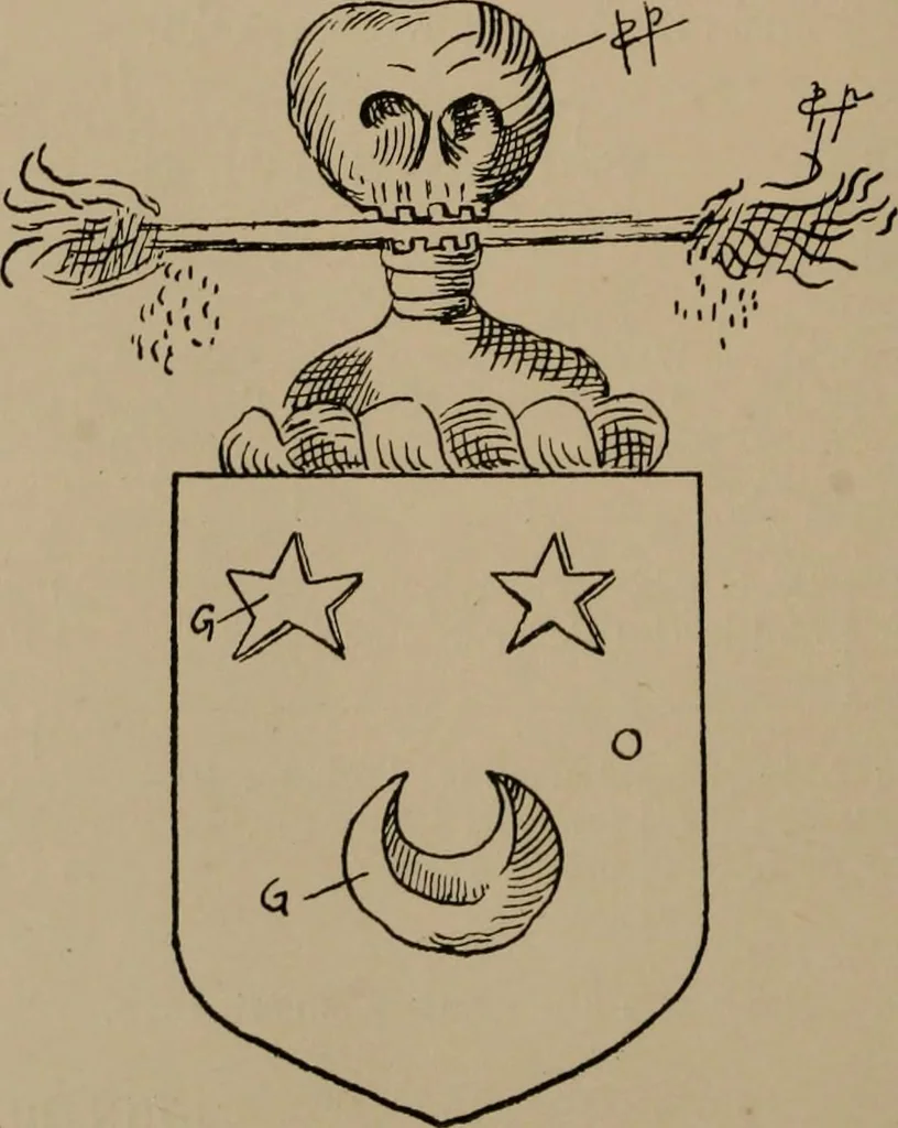 An illustration from The four visitations of Berkshire made and taken by Thomas Benolte, Clarnceuc, anno 1532; by William Harvey, Clarnceux, anno 1566; by Henry Chiting, Chester herald, and John Philipott, Rouge dragon, for William Camden, Clarenceux, anno 1623; and by Elias Ashmole, Windsor herald, for Sir Edward Bysshe, Clarenceux, anno 1665-66, 1907, leaf 94