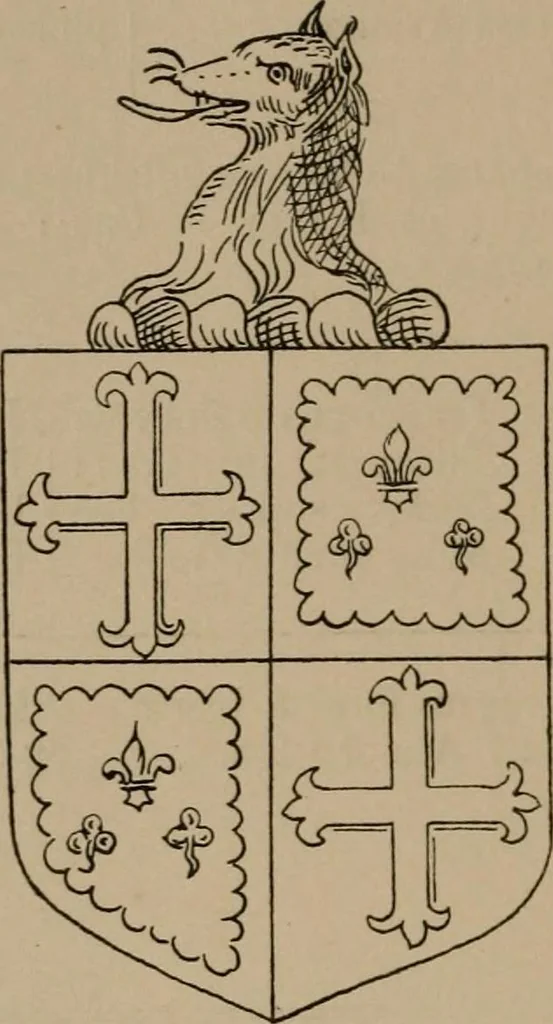 An illustration from The four visitations of Berkshire made and taken by Thomas Benolte, Clarnceuc, anno 1532; by William Harvey, Clarnceux, anno 1566; by Henry Chiting, Chester herald, and John Philipott, Rouge dragon, for William Camden, Clarenceux, anno 1623; and by Elias Ashmole, Windsor herald, for Sir Edward Bysshe, Clarenceux, anno 1665-66, 1907, leaf 96