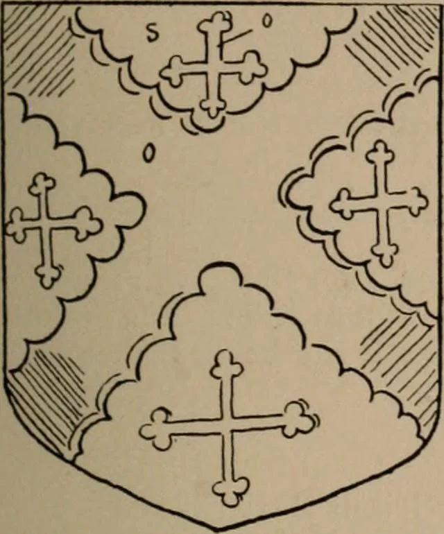 An illustration from The four visitations of Berkshire made and taken by Thomas Benolte, Clarnceuc, anno 1532; by William Harvey, Clarnceux, anno 1566; by Henry Chiting, Chester herald, and John Philipott, Rouge dragon, for William Camden, Clarenceux, anno 1623; and by Elias Ashmole, Windsor herald, for Sir Edward Bysshe, Clarenceux, anno 1665-66, 1907, leaf 99