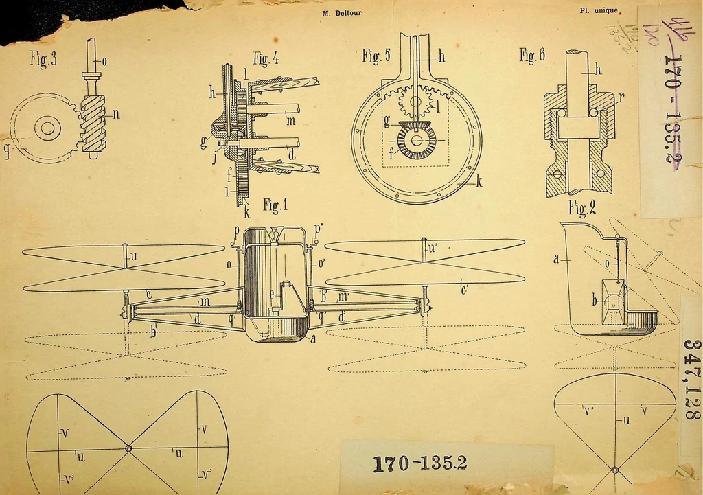 An illustration from Deltour - Power nacelle for aircraft, French Patent 347128 of 1905, 1905, leaf 0