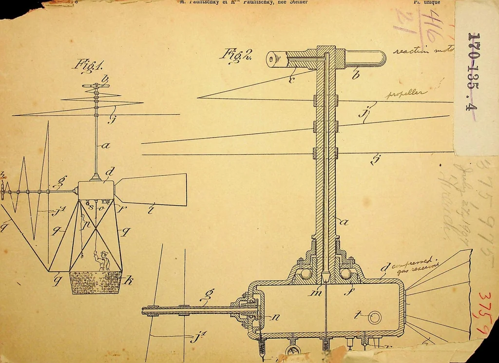 An illustration from Paulitschky - Dirigible aircraft for aerial navigation, French Patent 375975 of 1907, 1907, leaf 0