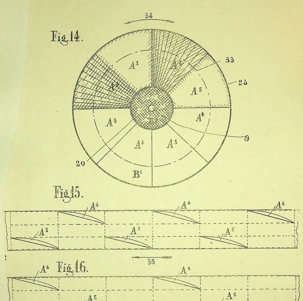 An illustration from Self-glider with lift propellers, French Patent 463968 of 1913, 1913, leaf 4