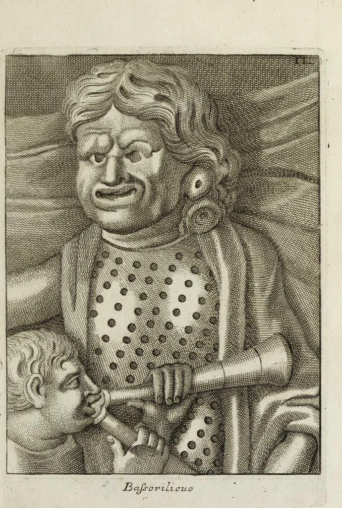 An illustration from Francisci Ficoronii Reg. Lond. Acad. socii dissertatio de larvis scenicis et figuris comicis antiquorum Romanorum, et ex Italica in Latinam linguam versa, 1754, leaf 146