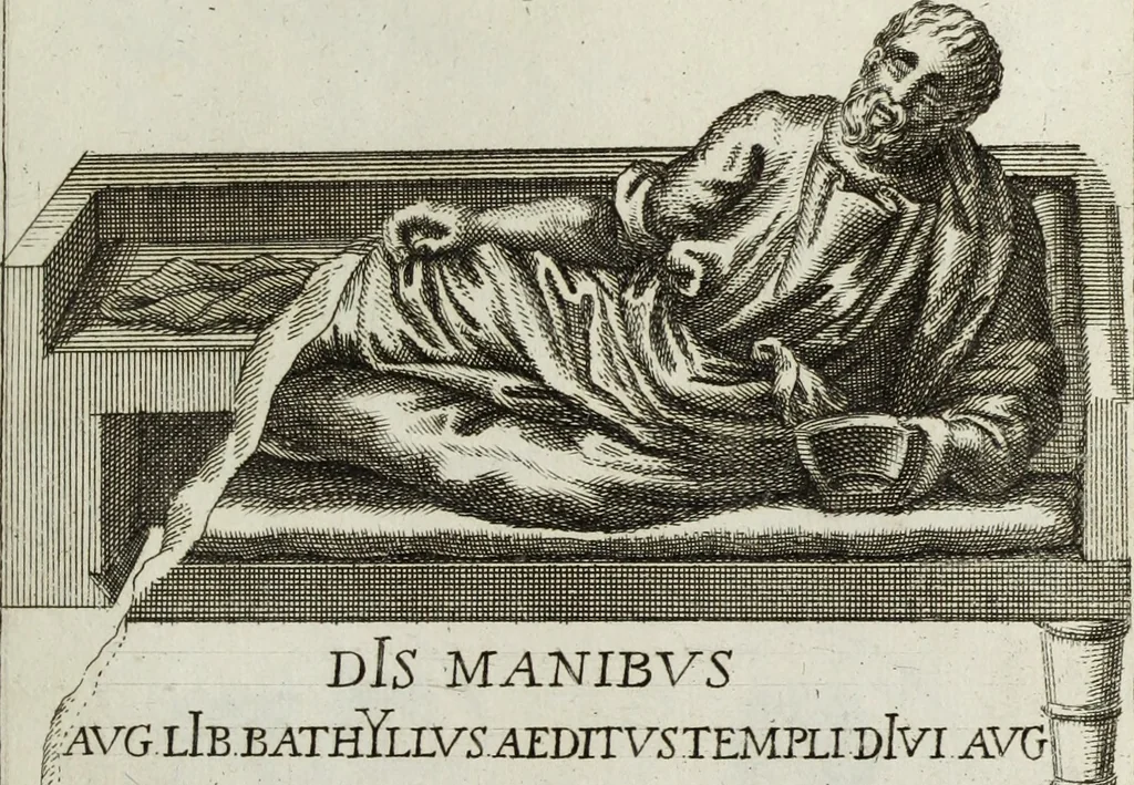 An illustration from Francisci Ficoronii Reg. Lond. Acad. socii dissertatio de larvis scenicis et figuris comicis antiquorum Romanorum, et ex Italica in Latinam linguam versa, 1754, leaf 150