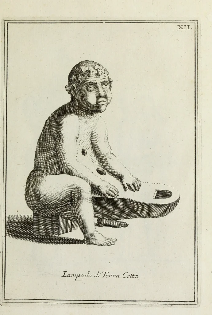 An illustration from Francisci Ficoronii Reg. Lond. Acad. socii dissertatio de larvis scenicis et figuris comicis antiquorum Romanorum, et ex Italica in Latinam linguam versa, 1754, leaf 164