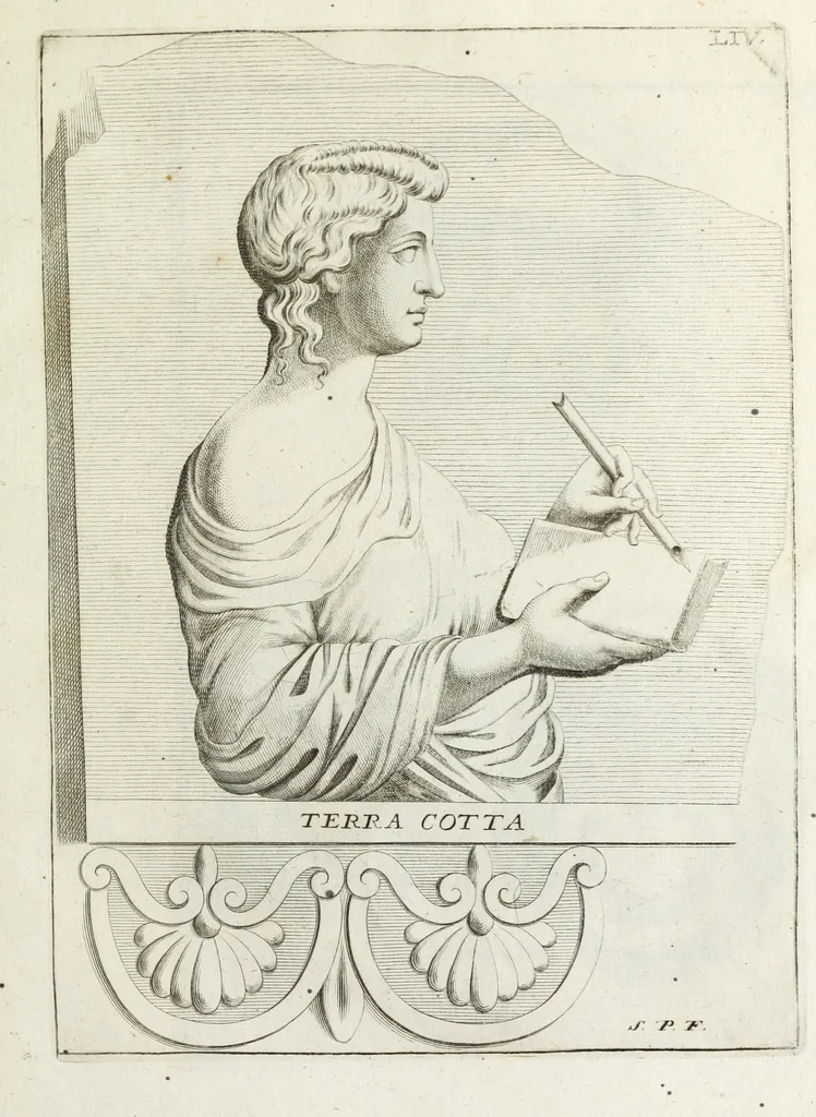 An illustration from Francisci Ficoronii Reg. Lond. Acad. socii dissertatio de larvis scenicis et figuris comicis antiquorum Romanorum, et ex Italica in Latinam linguam versa, 1754, leaf 248