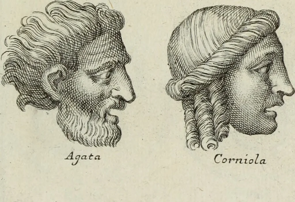 An illustration from Francisci Ficoronii Reg. Lond. Acad. socii dissertatio de larvis scenicis et figuris comicis antiquorum Romanorum, et ex Italica in Latinam linguam versa, 1754, leaf 264