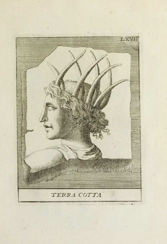 An illustration from Francisci Ficoronii Reg. Lond. Acad. socii dissertatio de larvis scenicis et figuris comicis antiquorum Romanorum, et ex Italica in Latinam linguam versa, 1754, leaf 274