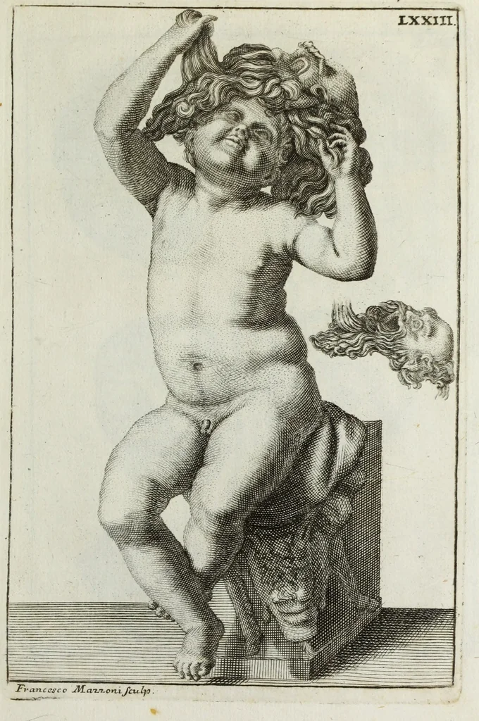 An illustration from Francisci Ficoronii Reg. Lond. Acad. socii dissertatio de larvis scenicis et figuris comicis antiquorum Romanorum, et ex Italica in Latinam linguam versa, 1754, leaf 286