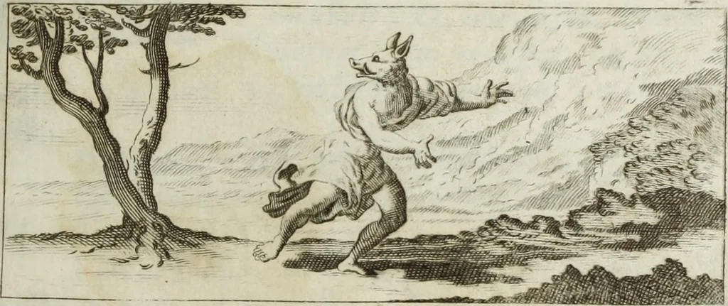 An illustration from Francisci Ficoronii Reg. Lond. Acad. socii dissertatio de larvis scenicis et figuris comicis antiquorum Romanorum, et ex Italica in Latinam linguam versa, 1754, leaf 8