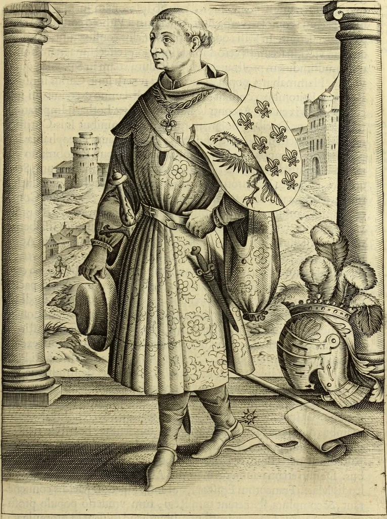 An illustration from Francisci Haraei Annales ducum seu principum Brabantiae totiusq. Belgii : tomi tres : quorum primo solius Brabantiae, secundo Belgii vniti principum res gestae, tertio belgici tumultus, vsque ad inducias anno M. DC. IX. pactas, enarrantur : cum ducum seu principum imaginibus, et breui rerum per omnem Europam illustrium narratione, 1623, leaf 112