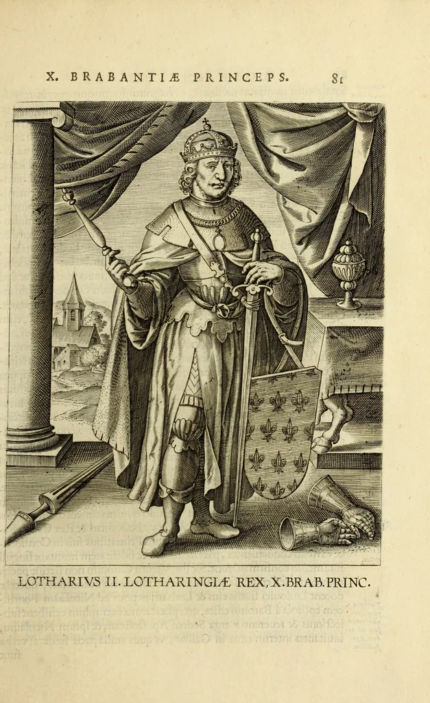 An illustration from Francisci Haraei Annales ducum seu principum Brabantiae totiusq. Belgii : tomi tres : quorum primo solius Brabantiae, secundo Belgii vniti principum res gestae, tertio belgici tumultus, vsque ad inducias anno M. DC. IX. pactas, enarrantur : cum ducum seu principum imaginibus, et breui rerum per omnem Europam illustrium narratione, 1623, leaf 120