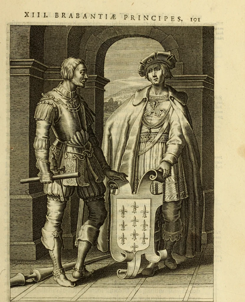 An illustration from Francisci Haraei Annales ducum seu principum Brabantiae totiusq. Belgii : tomi tres : quorum primo solius Brabantiae, secundo Belgii vniti principum res gestae, tertio belgici tumultus, vsque ad inducias anno M. DC. IX. pactas, enarrantur : cum ducum seu principum imaginibus, et breui rerum per omnem Europam illustrium narratione, 1623, leaf 140