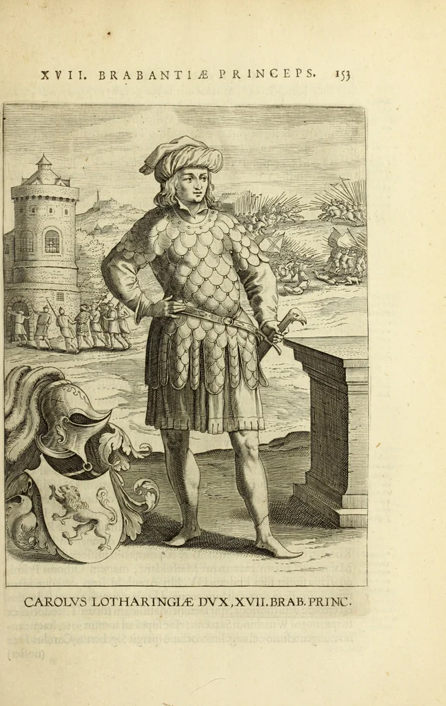 An illustration from Francisci Haraei Annales ducum seu principum Brabantiae totiusq. Belgii : tomi tres : quorum primo solius Brabantiae, secundo Belgii vniti principum res gestae, tertio belgici tumultus, vsque ad inducias anno M. DC. IX. pactas, enarrantur : cum ducum seu principum imaginibus, et breui rerum per omnem Europam illustrium narratione, 1623, leaf 192
