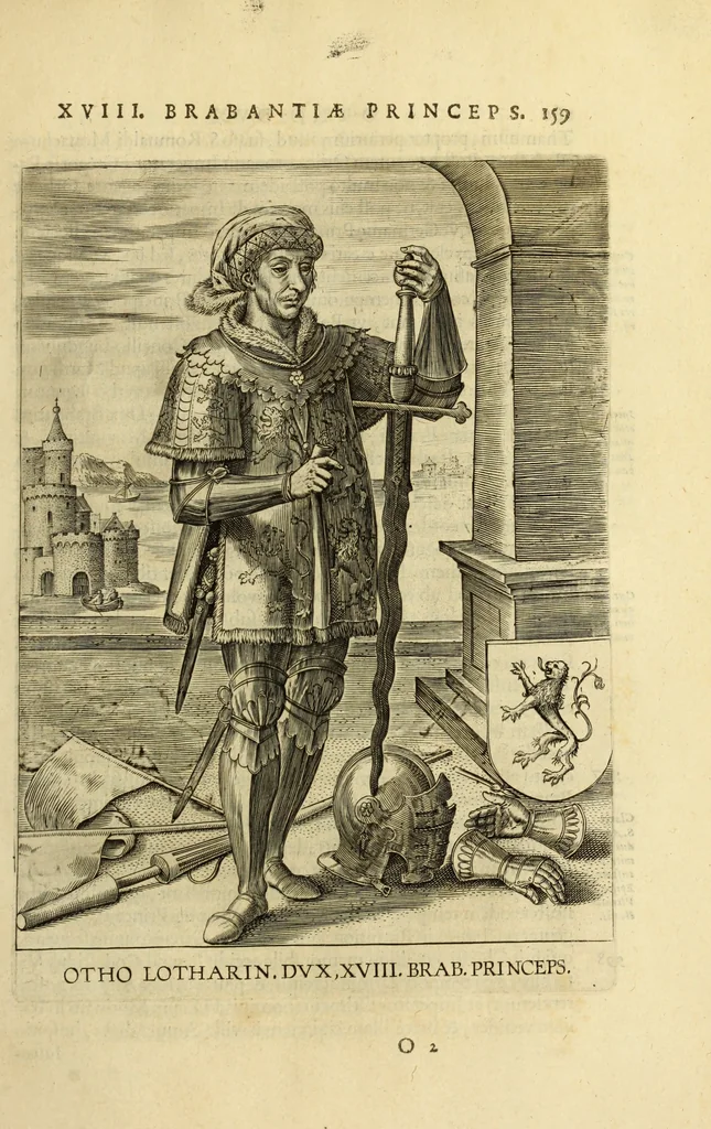 An illustration from Francisci Haraei Annales ducum seu principum Brabantiae totiusq. Belgii : tomi tres : quorum primo solius Brabantiae, secundo Belgii vniti principum res gestae, tertio belgici tumultus, vsque ad inducias anno M. DC. IX. pactas, enarrantur : cum ducum seu principum imaginibus, et breui rerum per omnem Europam illustrium narratione, 1623, leaf 198