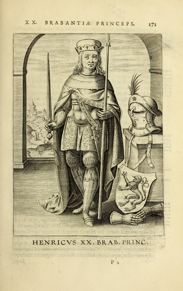 An illustration from Francisci Haraei Annales ducum seu principum Brabantiae totiusq. Belgii : tomi tres : quorum primo solius Brabantiae, secundo Belgii vniti principum res gestae, tertio belgici tumultus, vsque ad inducias anno M. DC. IX. pactas, enarrantur : cum ducum seu principum imaginibus, et breui rerum per omnem Europam illustrium narratione, 1623, leaf 210