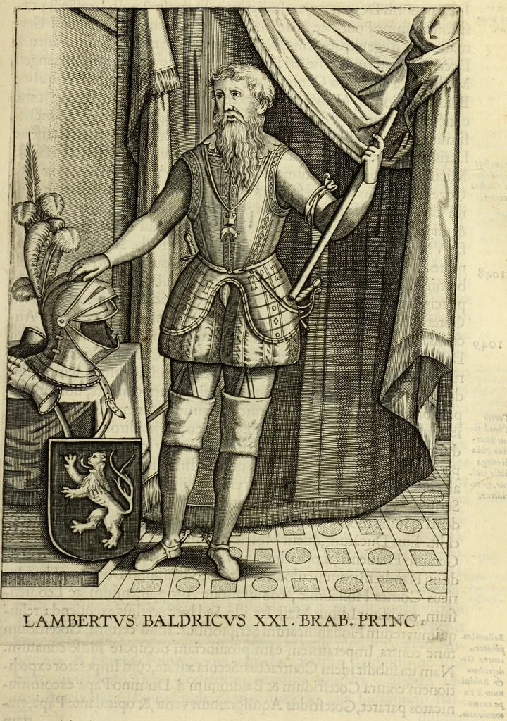 An illustration from Francisci Haraei Annales ducum seu principum Brabantiae totiusq. Belgii : tomi tres : quorum primo solius Brabantiae, secundo Belgii vniti principum res gestae, tertio belgici tumultus, vsque ad inducias anno M. DC. IX. pactas, enarrantur : cum ducum seu principum imaginibus, et breui rerum per omnem Europam illustrium narratione, 1623, leaf 216