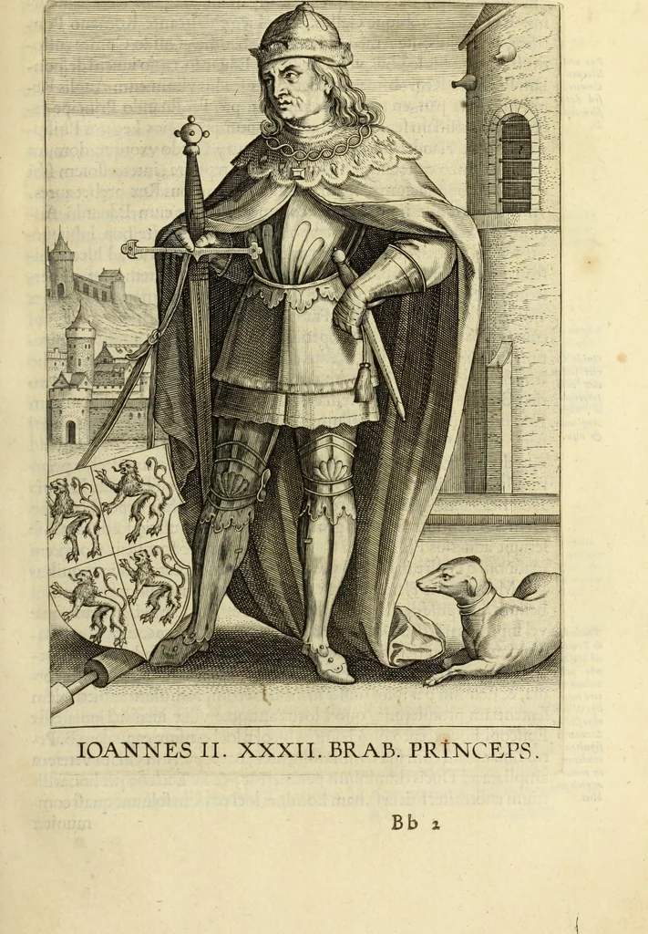 An illustration from Francisci Haraei Annales ducum seu principum Brabantiae totiusq. Belgii : tomi tres : quorum primo solius Brabantiae, secundo Belgii vniti principum res gestae, tertio belgici tumultus, vsque ad inducias anno M. DC. IX. pactas, enarrantur : cum ducum seu principum imaginibus, et breui rerum per omnem Europam illustrium narratione, 1623, leaf 330