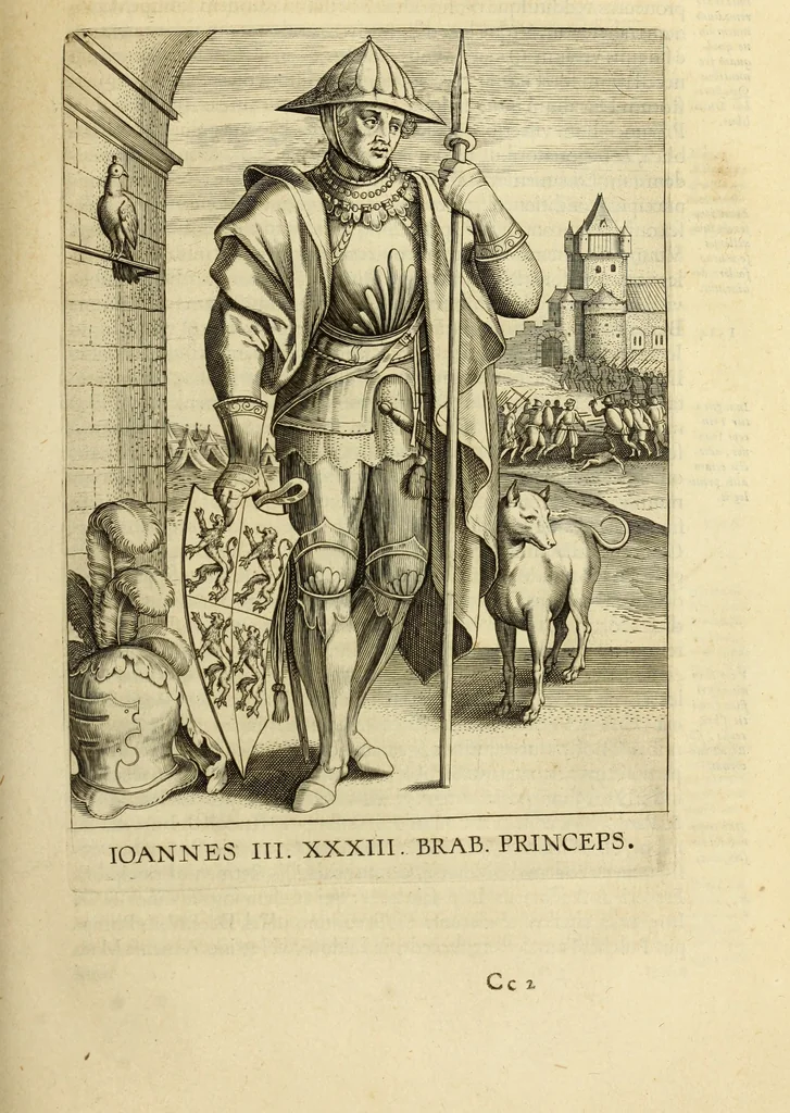 An illustration from Francisci Haraei Annales ducum seu principum Brabantiae totiusq. Belgii : tomi tres : quorum primo solius Brabantiae, secundo Belgii vniti principum res gestae, tertio belgici tumultus, vsque ad inducias anno M. DC. IX. pactas, enarrantur : cum ducum seu principum imaginibus, et breui rerum per omnem Europam illustrium narratione, 1623, leaf 342