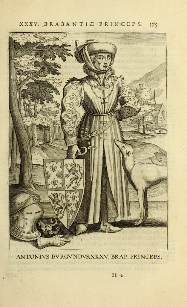 An illustration from Francisci Haraei Annales ducum seu principum Brabantiae totiusq. Belgii : tomi tres : quorum primo solius Brabantiae, secundo Belgii vniti principum res gestae, tertio belgici tumultus, vsque ad inducias anno M. DC. IX. pactas, enarrantur : cum ducum seu principum imaginibus, et breui rerum per omnem Europam illustrium narratione, 1623, leaf 414