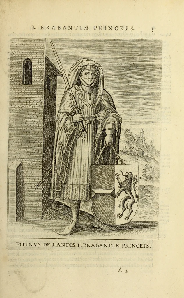 An illustration from Francisci Haraei Annales ducum seu principum Brabantiae totiusq. Belgii : tomi tres : quorum primo solius Brabantiae, secundo Belgii vniti principum res gestae, tertio belgici tumultus, vsque ad inducias anno M. DC. IX. pactas, enarrantur : cum ducum seu principum imaginibus, et breui rerum per omnem Europam illustrium narratione, 1623, leaf 42