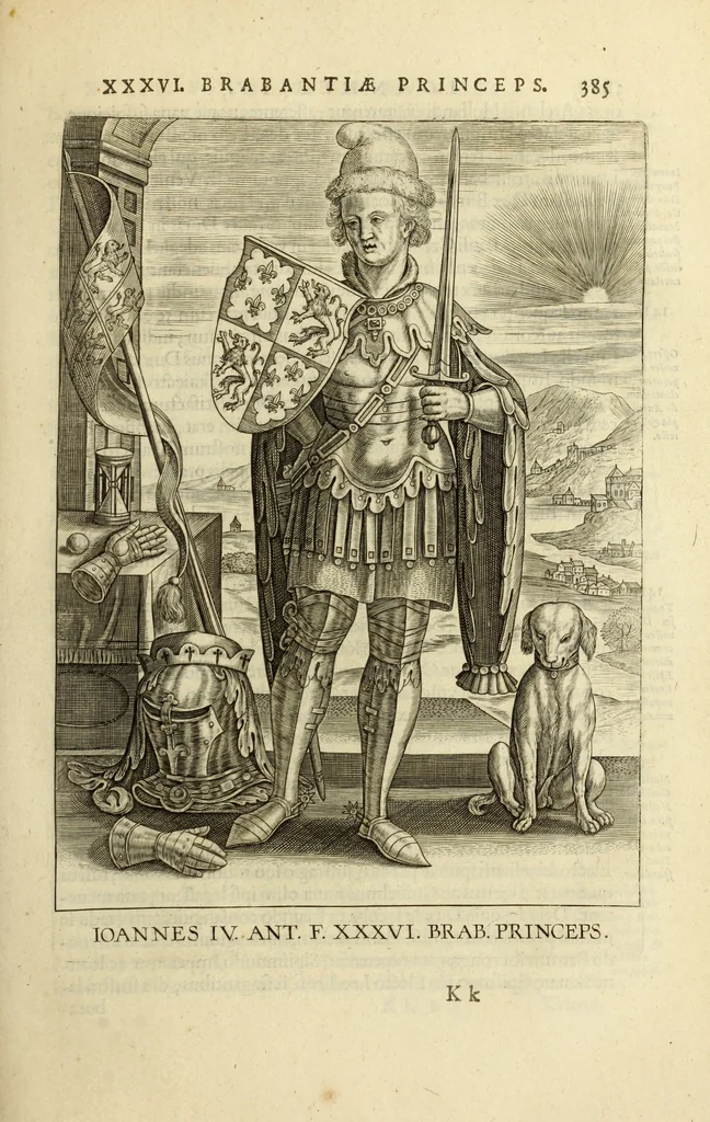 An illustration from Francisci Haraei Annales ducum seu principum Brabantiae totiusq. Belgii : tomi tres : quorum primo solius Brabantiae, secundo Belgii vniti principum res gestae, tertio belgici tumultus, vsque ad inducias anno M. DC. IX. pactas, enarrantur : cum ducum seu principum imaginibus, et breui rerum per omnem Europam illustrium narratione, 1623, leaf 424
