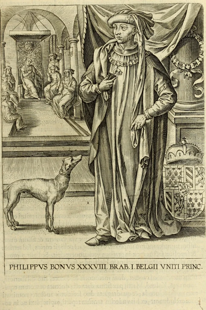 An illustration from Francisci Haraei Annales ducum seu principum Brabantiae totiusq. Belgii : tomi tres : quorum primo solius Brabantiae, secundo Belgii vniti principum res gestae, tertio belgici tumultus, vsque ad inducias anno M. DC. IX. pactas, enarrantur : cum ducum seu principum imaginibus, et breui rerum per omnem Europam illustrium narratione, 1623, leaf 456