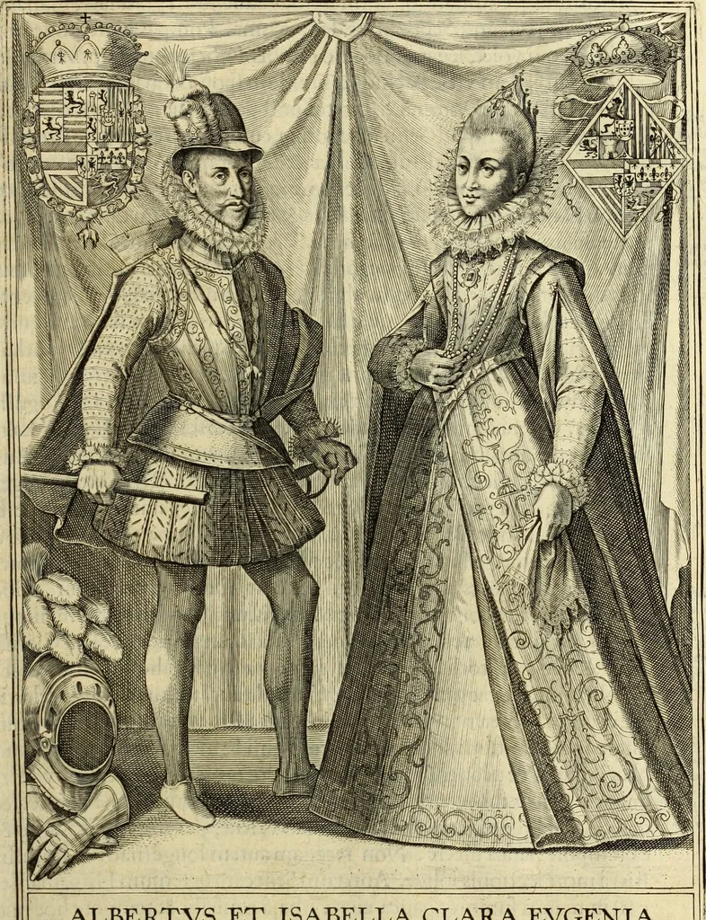 An illustration from Francisci Haraei Annales ducum seu principum Brabantiae totiusq. Belgii : tomi tres : quorum primo solius Brabantiae, secundo Belgii vniti principum res gestae, tertio belgici tumultus, vsque ad inducias anno M. DC. IX. pactas, enarrantur : cum ducum seu principum imaginibus, et breui rerum per omnem Europam illustrium narratione, 1623, leaf 576