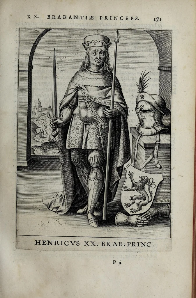 An illustration from Francisci Haraei Annales ducum seu principum Brabantiae totiusq. Belgii : tomi tres, quorum primo solius Brabantiae, secundo Belgii vniti principum res gestae, tertio Belgici tumultus, vsque ad indvcias anno M. DC. IX. pactas, enarrantur : cum dvcvm seu principvm imaginibus, et breui rerum per omnem Evropam illustrium narratione, 1623, leaf 213