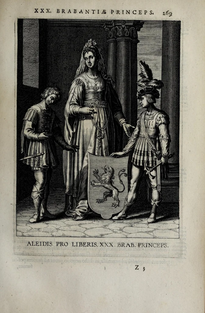 An illustration from Francisci Haraei Annales ducum seu principum Brabantiae totiusq. Belgii : tomi tres, quorum primo solius Brabantiae, secundo Belgii vniti principum res gestae, tertio Belgici tumultus, vsque ad indvcias anno M. DC. IX. pactas, enarrantur : cum dvcvm seu principvm imaginibus, et breui rerum per omnem Evropam illustrium narratione, 1623, leaf 313