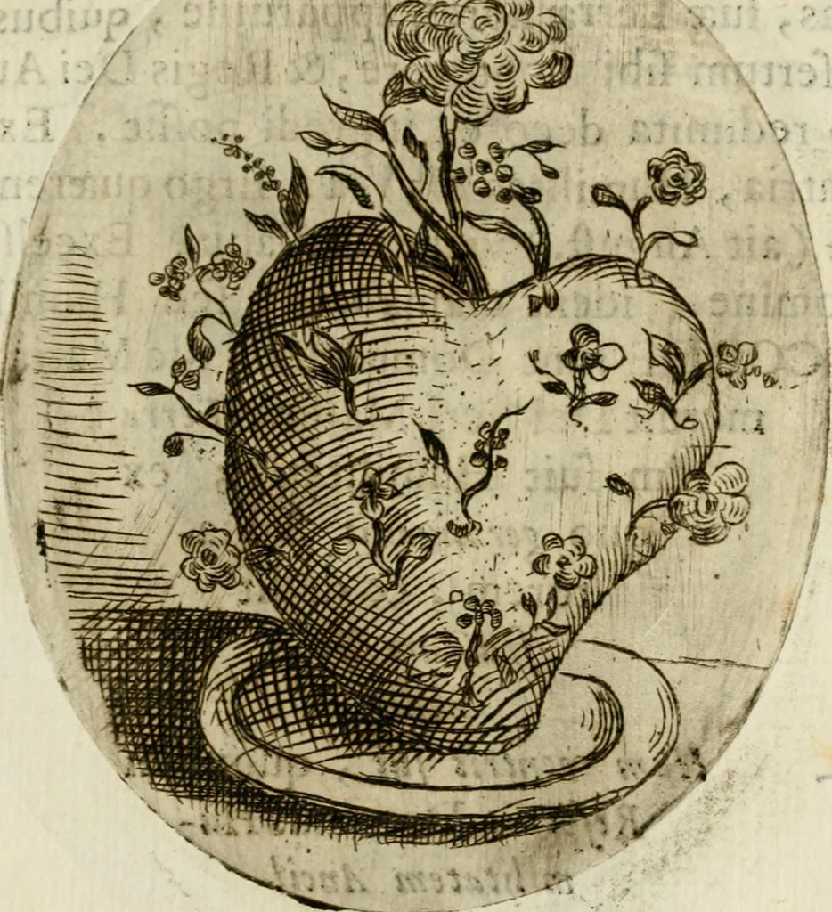An illustration from Francisci Ponae Cardiomorphoseos, siue, Ex corde desumpta emblemata sacra, 1645, leaf 100