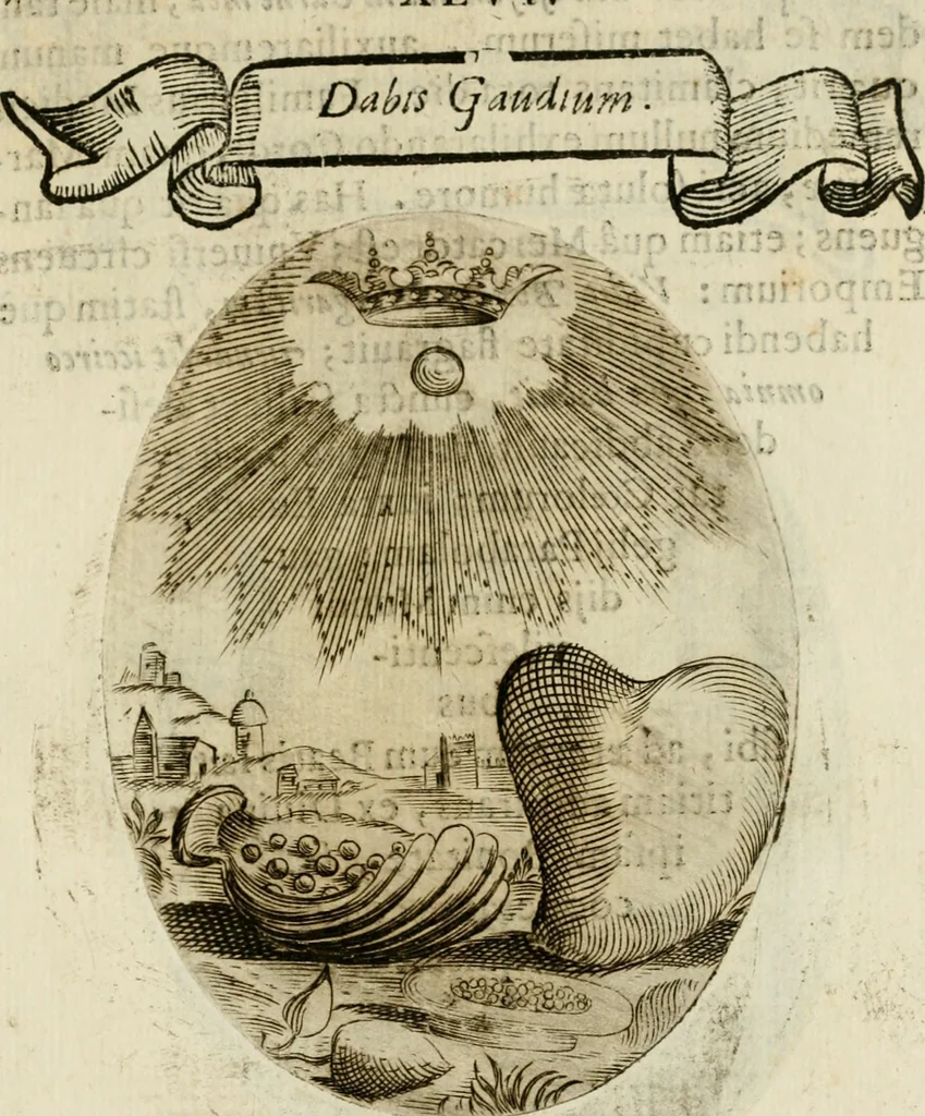 An illustration from Francisci Ponae Cardiomorphoseos, siue, Ex corde desumpta emblemata sacra, 1645, leaf 104