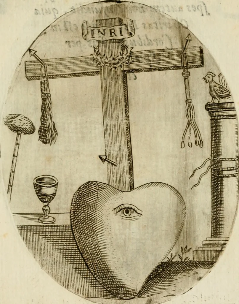 An illustration from Francisci Ponae Cardiomorphoseos, siue, Ex corde desumpta emblemata sacra, 1645, leaf 106