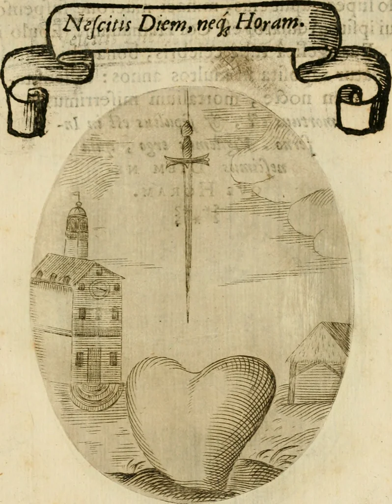 An illustration from Francisci Ponae Cardiomorphoseos, siue, Ex corde desumpta emblemata sacra, 1645, leaf 108