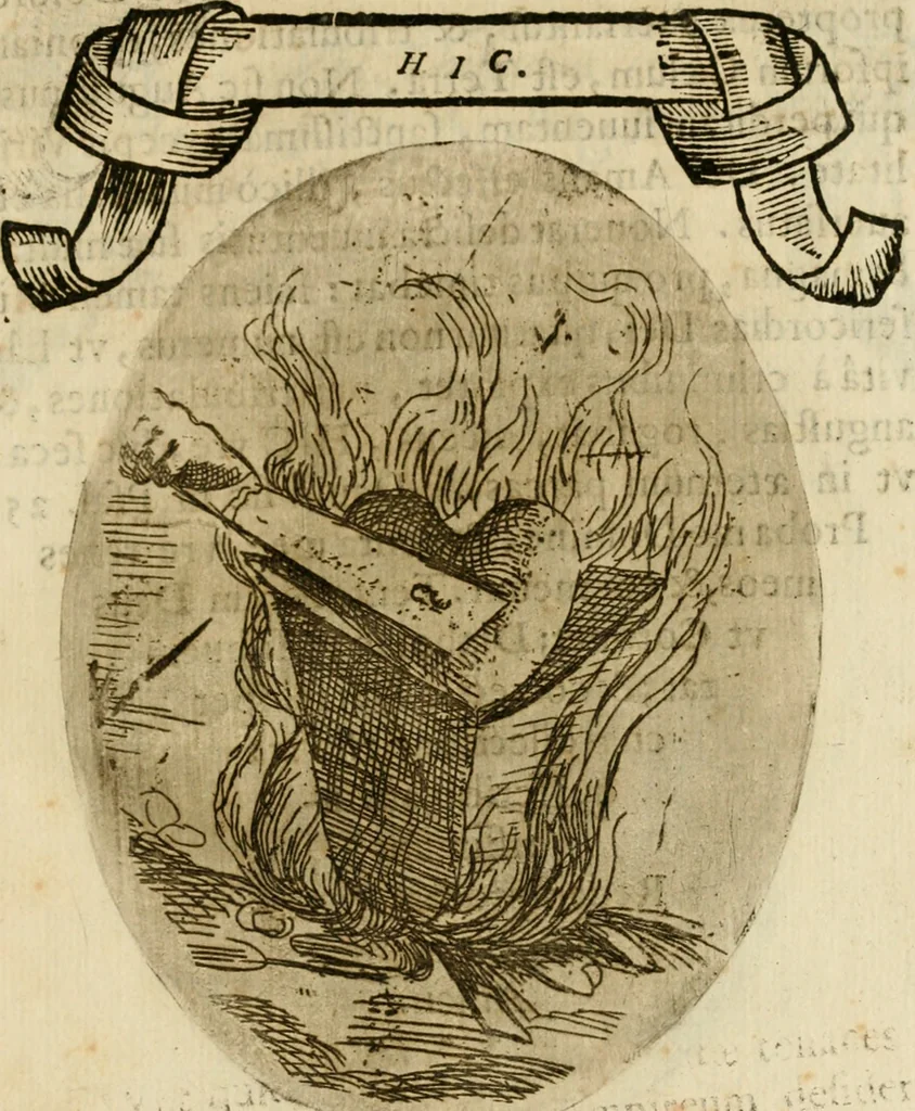 An illustration from Francisci Ponae Cardiomorphoseos, siue, Ex corde desumpta emblemata sacra, 1645, leaf 112